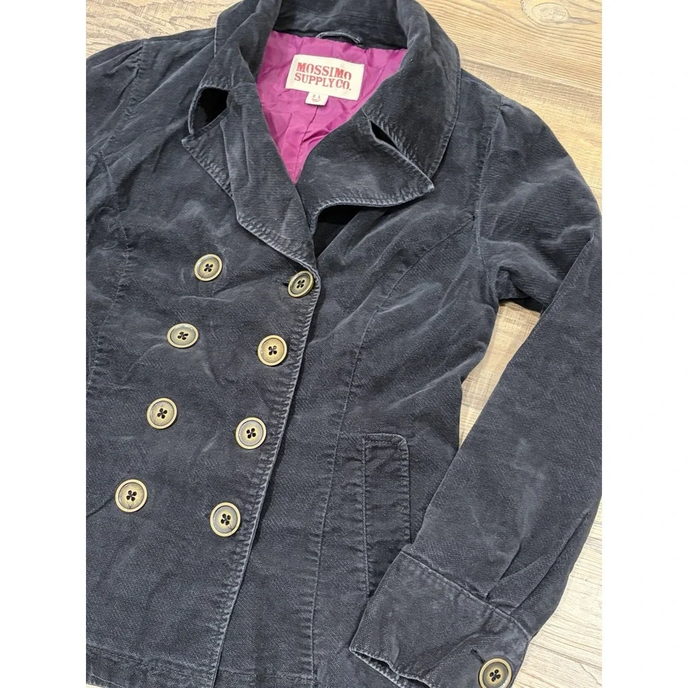 Mossimo Supply vintage Lg Y2K Black corduroy Pea jacket coat Pink Lining Buttons